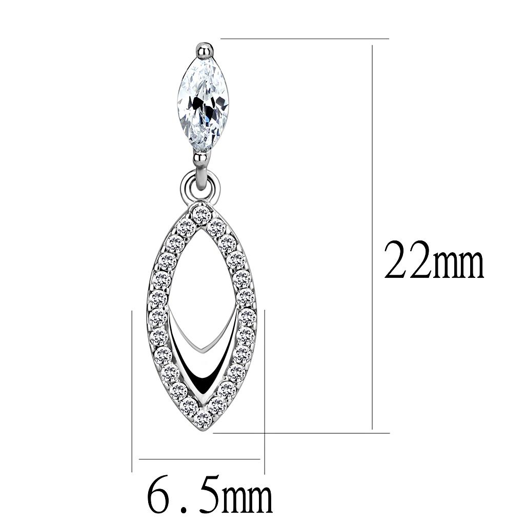 DA189 - High polished (no plating) Stainless Steel Earrings with AAA Grade CZ  in Clear