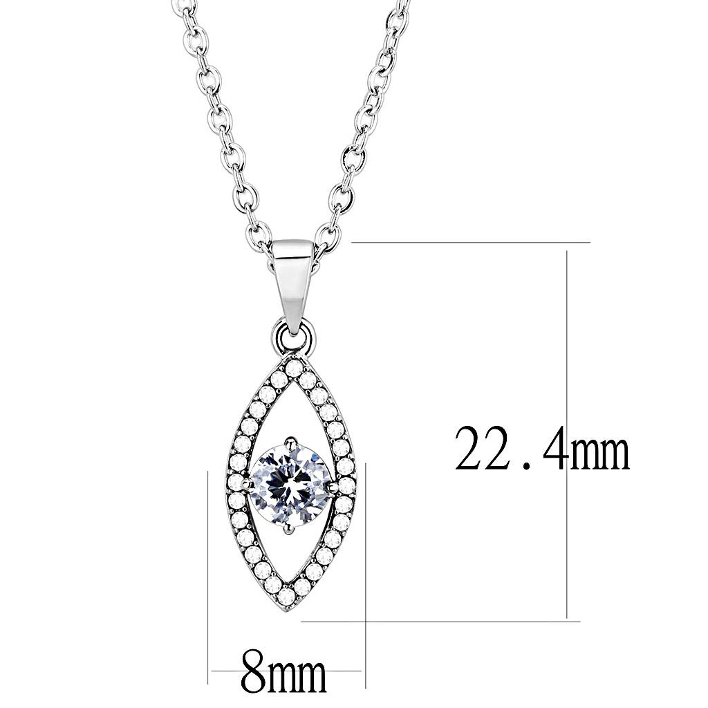 DA228 - High polished (no plating) Stainless Steel Chain Pendant with AAA Grade CZ  in Clear