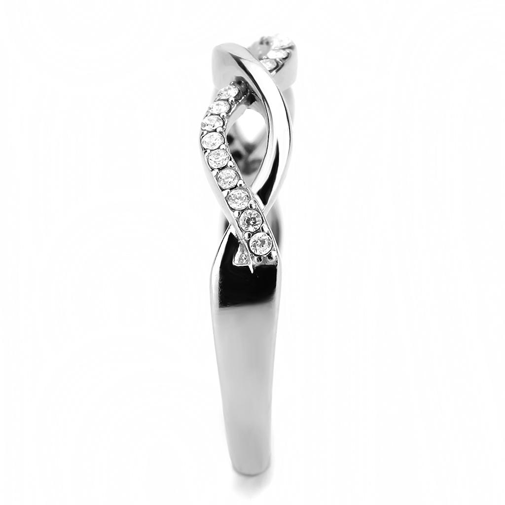 DA243 - High polished (no plating) Stainless Steel Ring with AAA Grade CZ  in Clear