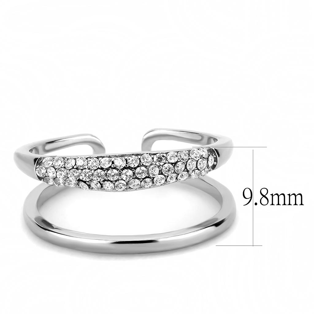 DA247 - High polished (no plating) Stainless Steel Ring with AAA Grade CZ  in Clear