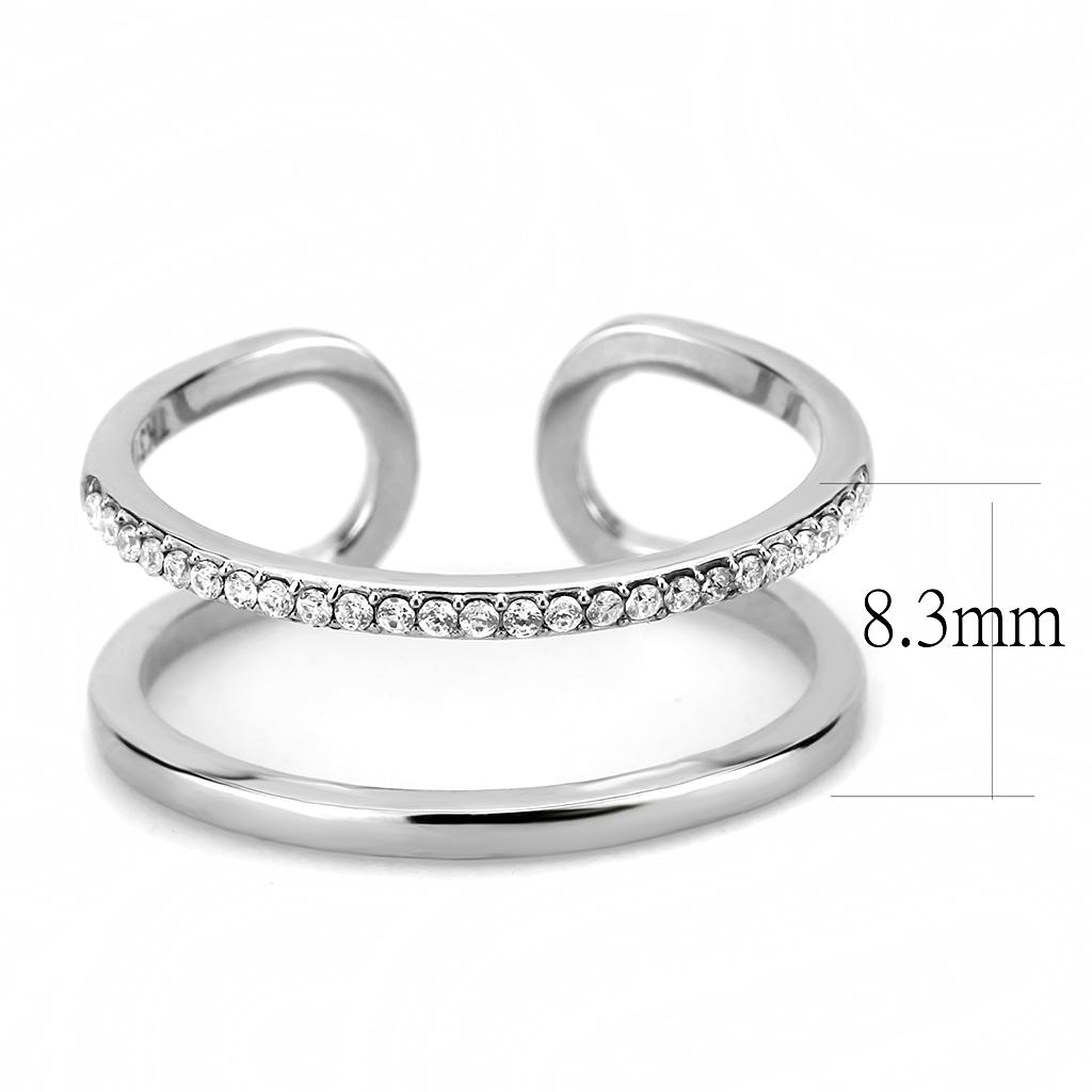 DA249 - High polished (no plating) Stainless Steel Ring with AAA Grade CZ  in Clear