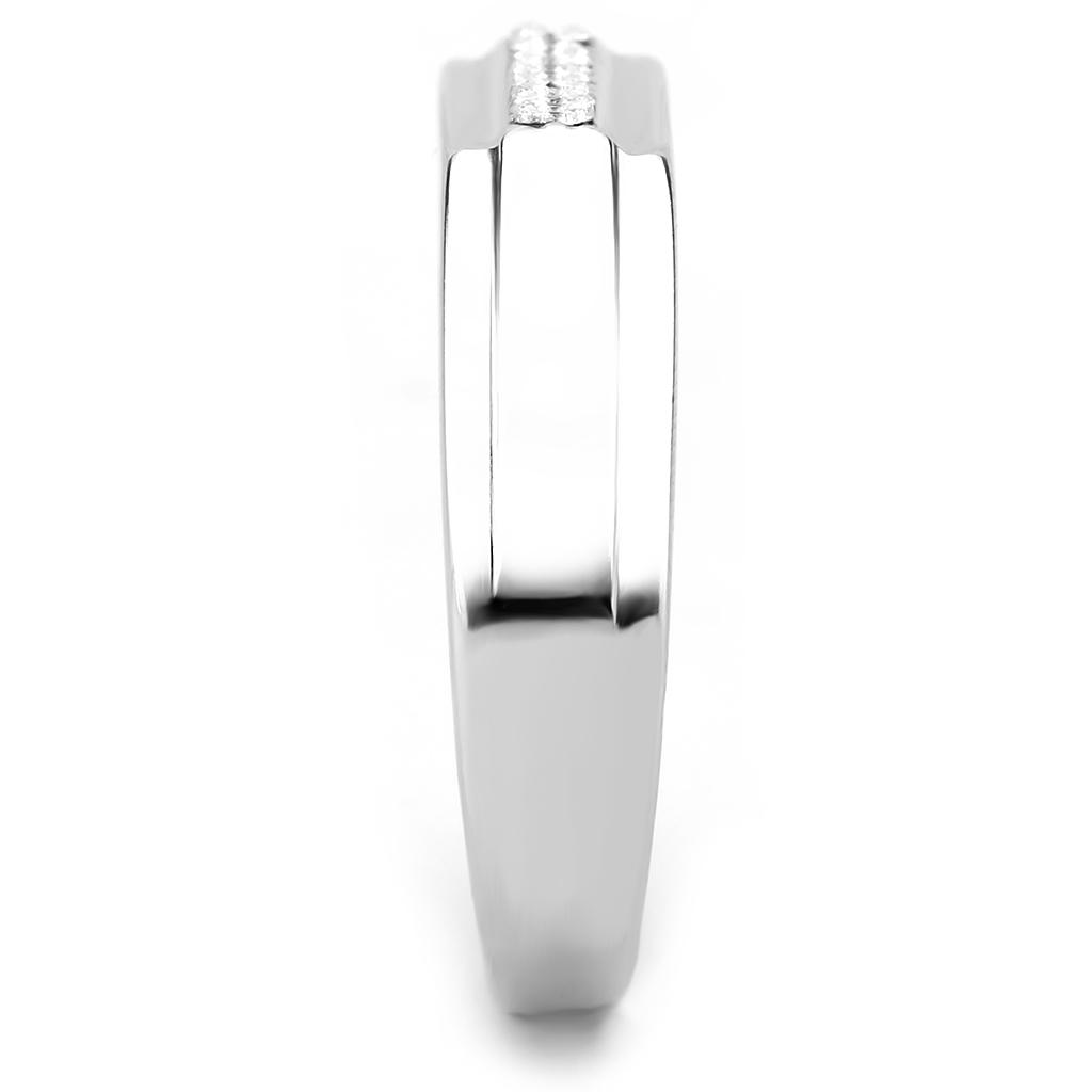 DA251 - High polished (no plating) Stainless Steel Ring with AAA Grade CZ  in Clear