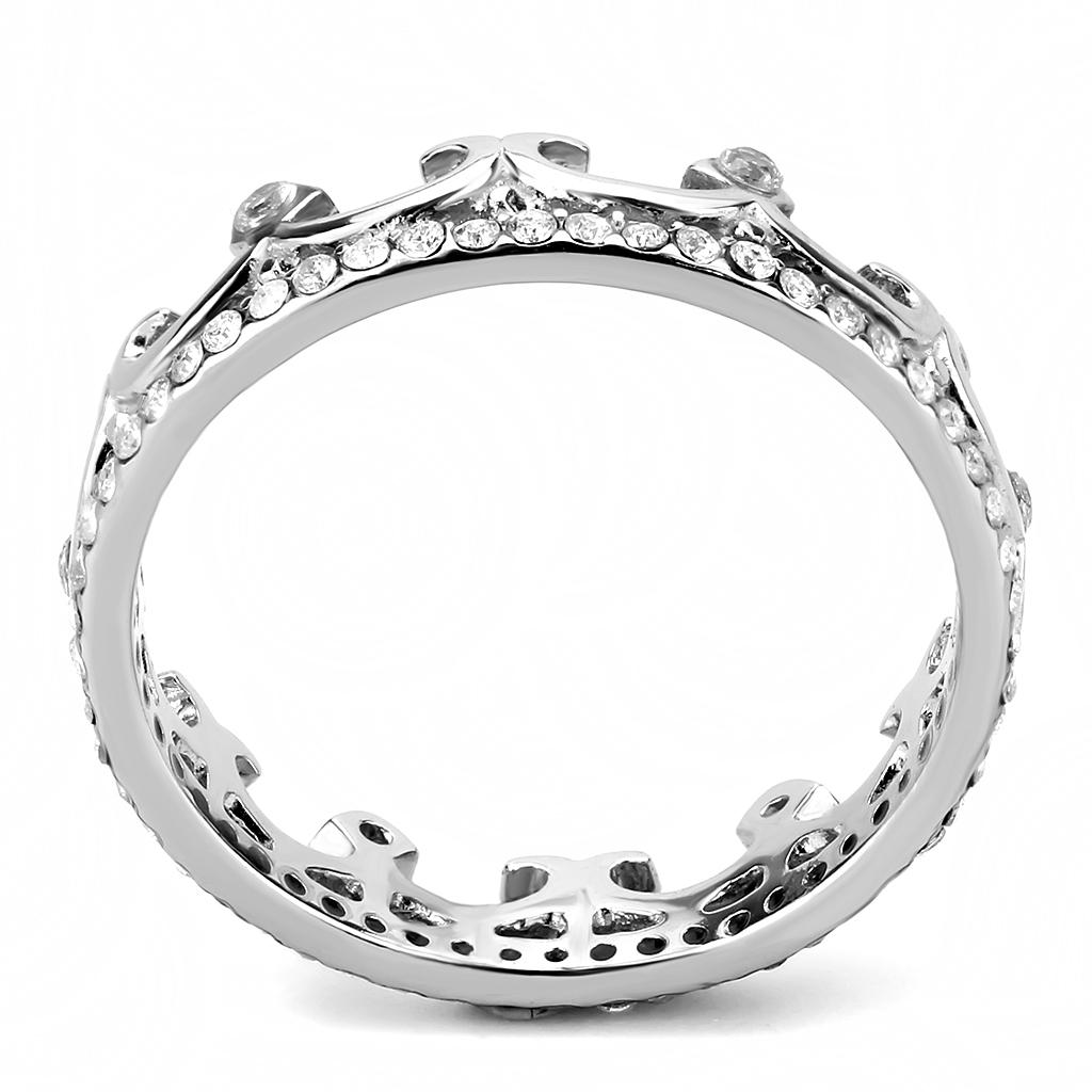 DA267 - High polished (no plating) Stainless Steel Ring with AAA Grade CZ  in Clear