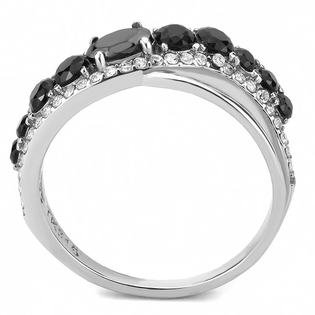 DA269 - High polished (no plating) Stainless Steel Ring with AAA Grade CZ  in Black Diamond