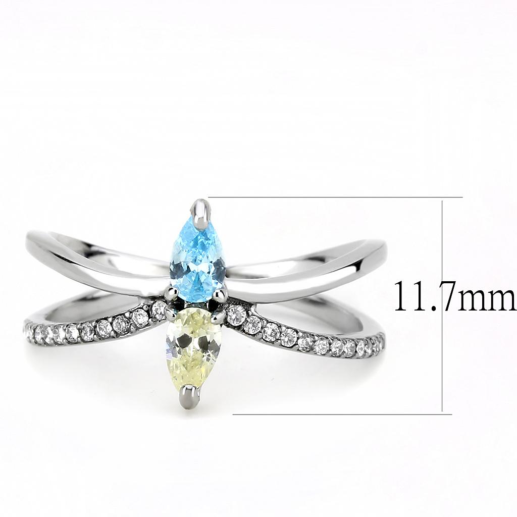 DA271 - High polished (no plating) Stainless Steel Ring with AAA Grade CZ  in Multi Color