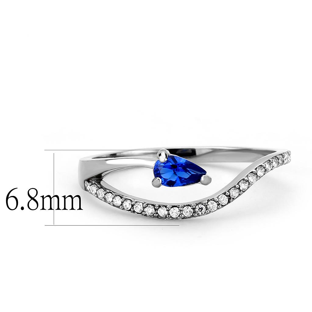 DA273 - High polished (no plating) Stainless Steel Ring with Synthetic Spinel in London Blue