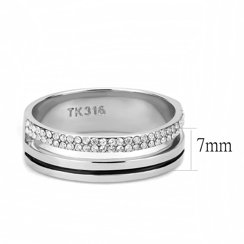 DA275 - High polished (no plating) Stainless Steel Ring with AAA Grade CZ  in Clear