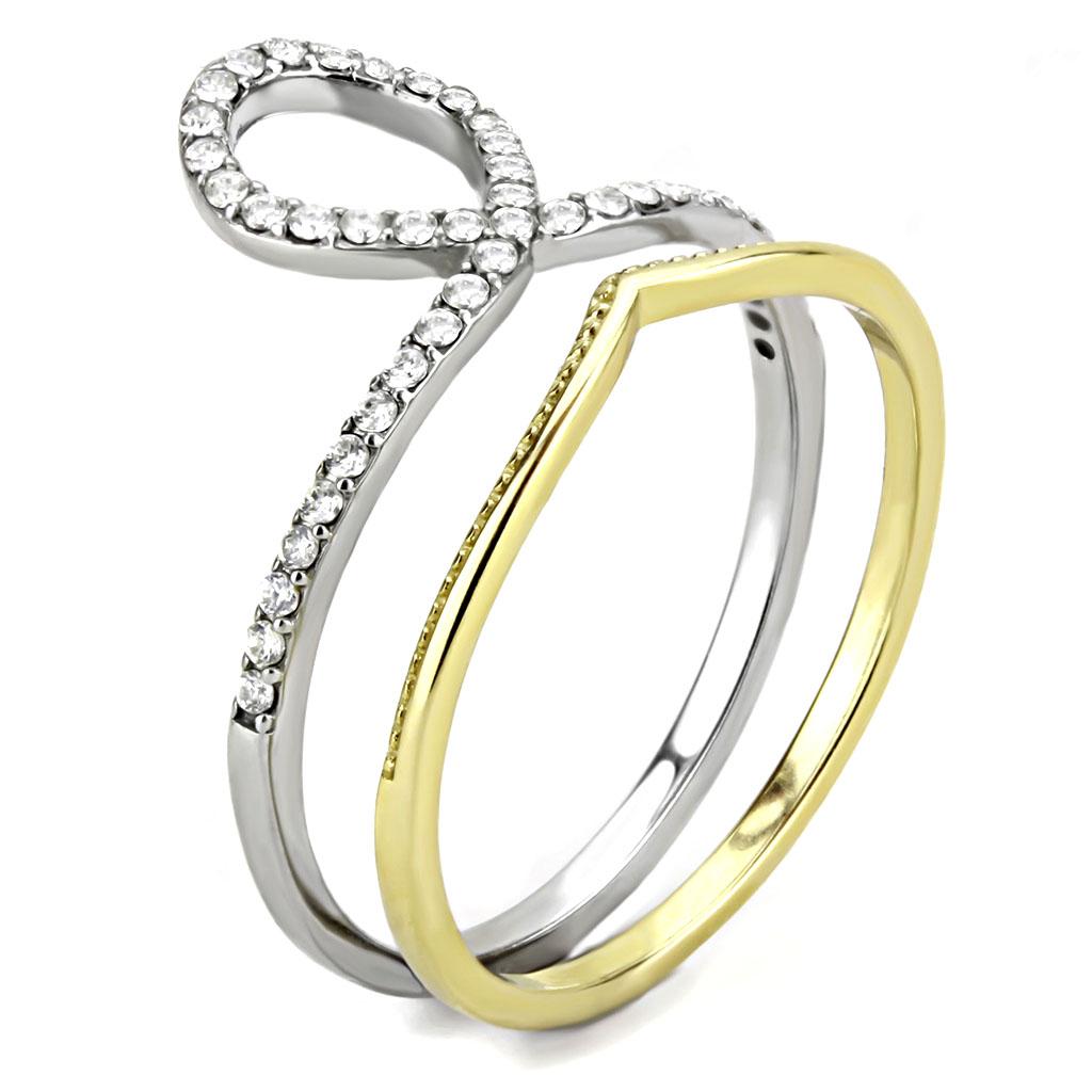 DA278 - Two-Tone IP Gold (Ion Plating) Stainless Steel Ring with AAA Grade CZ  in Clear