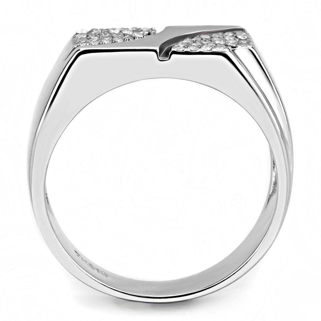 DA280 - High polished (no plating) Stainless Steel Ring with AAA Grade CZ  in Clear