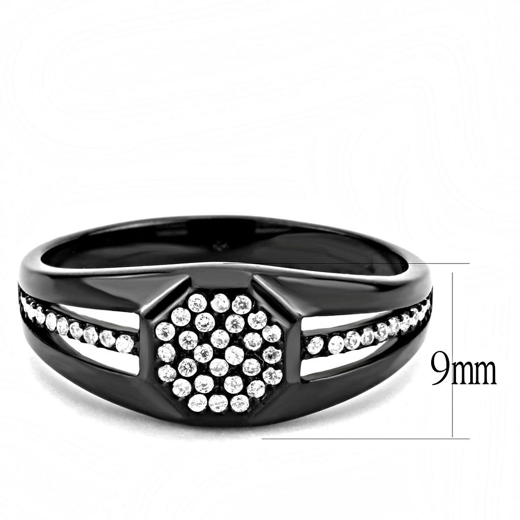 DA282 - IP Black(Ion Plating) Stainless Steel Ring with AAA Grade CZ  in Clear