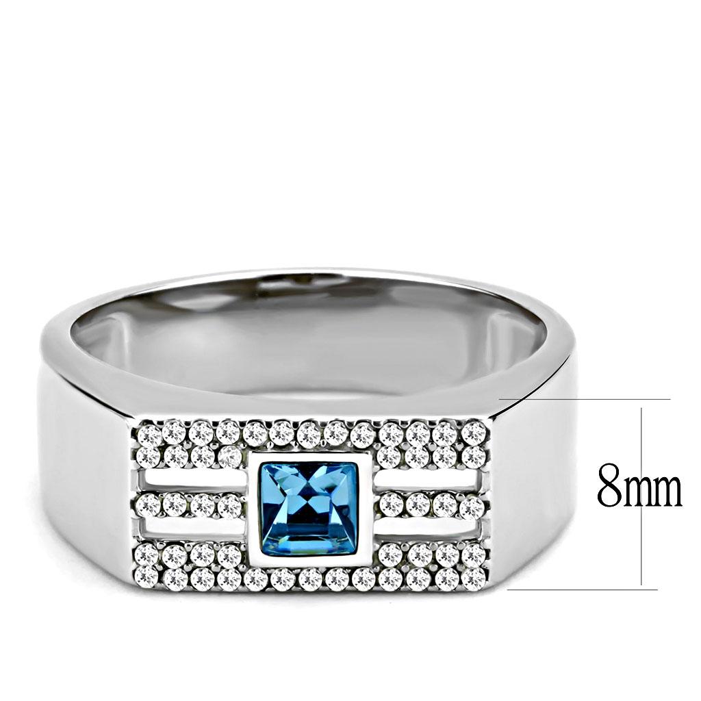 DA283 - High polished (no plating) Stainless Steel Ring with Top Grade Crystal  in Sea Blue