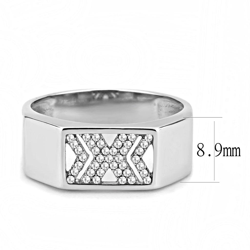 DA285 - High polished (no plating) Stainless Steel Ring with AAA Grade CZ  in Clear