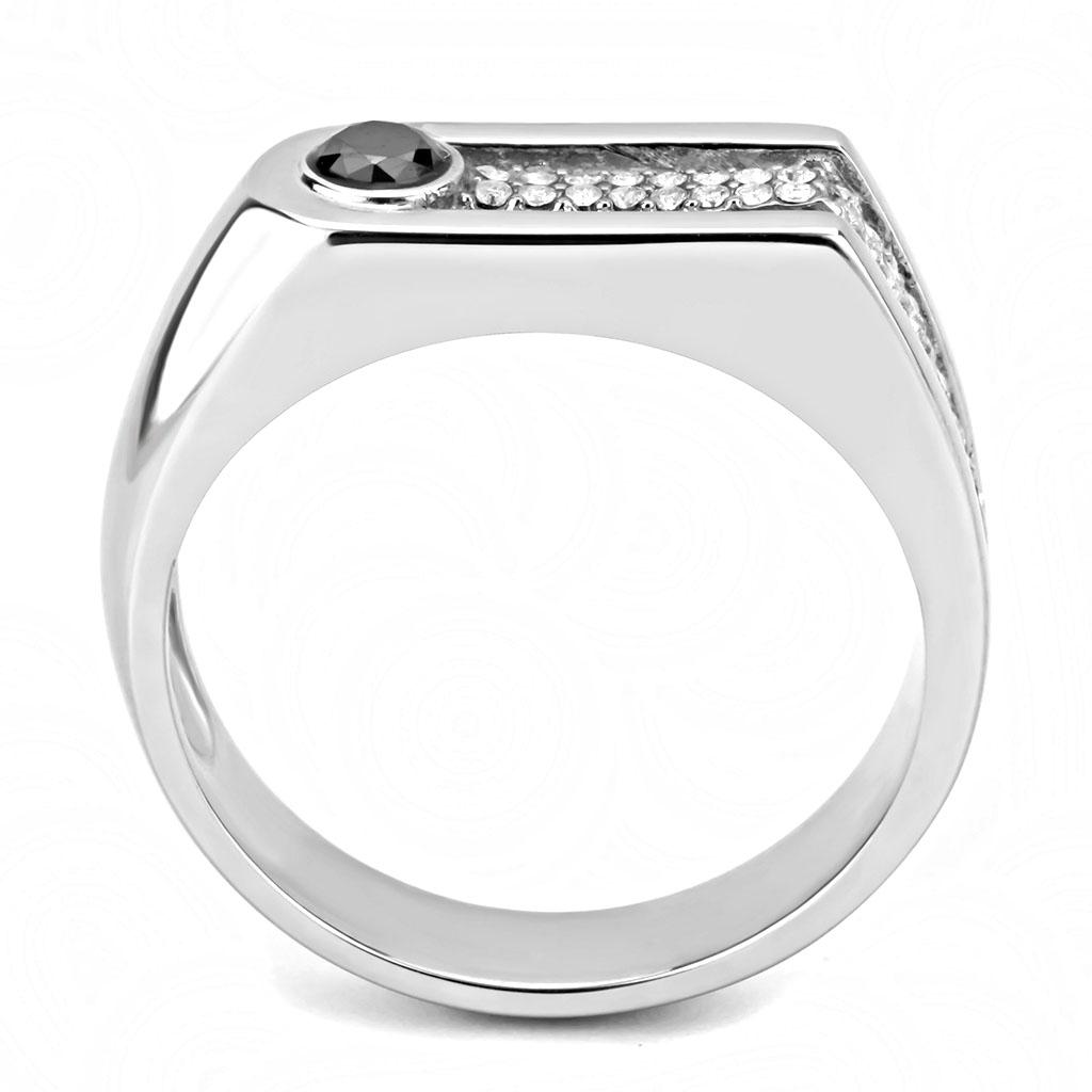 DA286 - High polished (no plating) Stainless Steel Ring with AAA Grade CZ  in Black Diamond