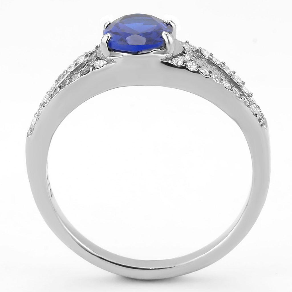 DA306 - No Plating Stainless Steel Ring with Synthetic Spinel in London Blue