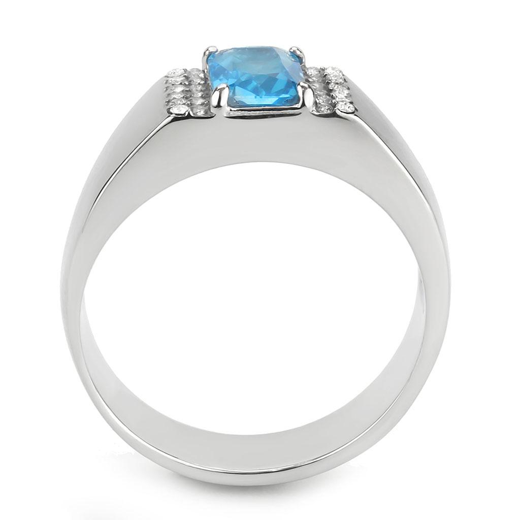 DA344 - No Plating Stainless Steel Ring with Synthetic Synthetic Glass in Sea Blue