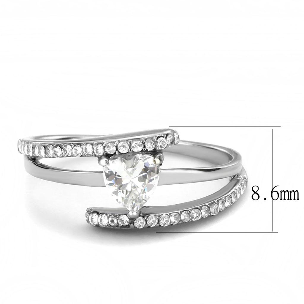 DA355 - High polished (no plating) Stainless Steel Ring with AAA Grade CZ  in Clear