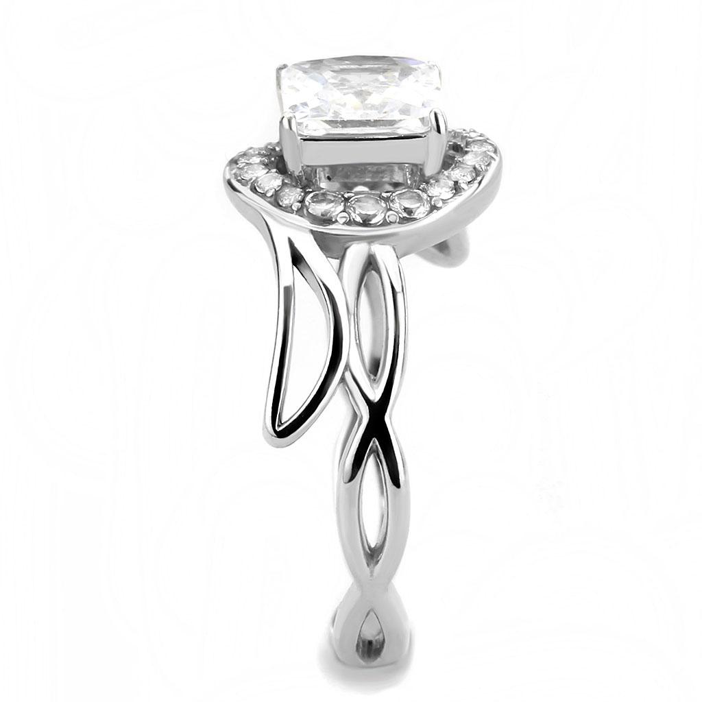 DA357 - High polished (no plating) Stainless Steel Ring with AAA Grade CZ  in Clear