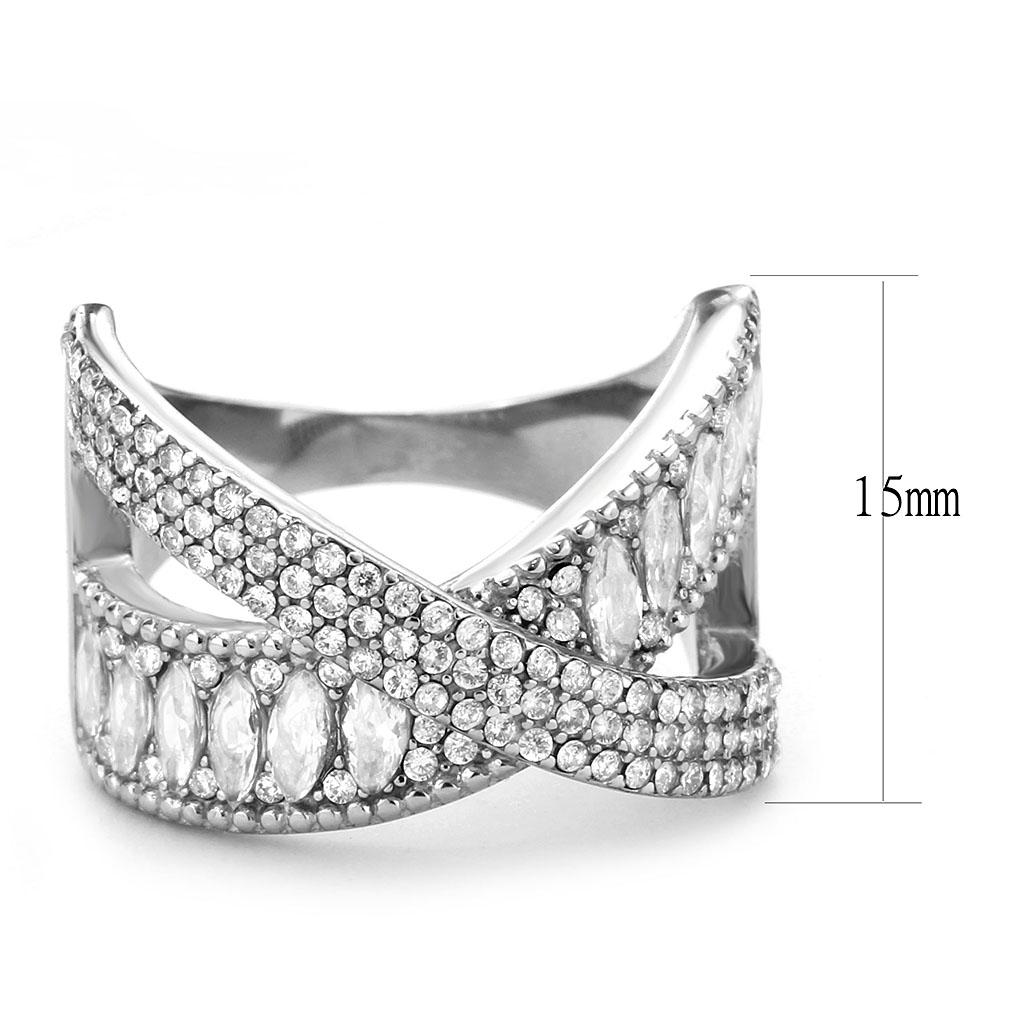 DA361 - High polished (no plating) Stainless Steel Ring with AAA Grade CZ  in Clear