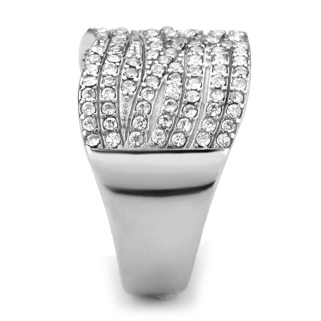 DA362 - High polished (no plating) Stainless Steel Ring with AAA Grade CZ  in Clear