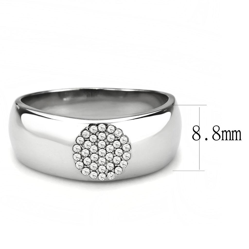 DA367 - High polished (no plating) Stainless Steel Ring with AAA Grade CZ  in Clear