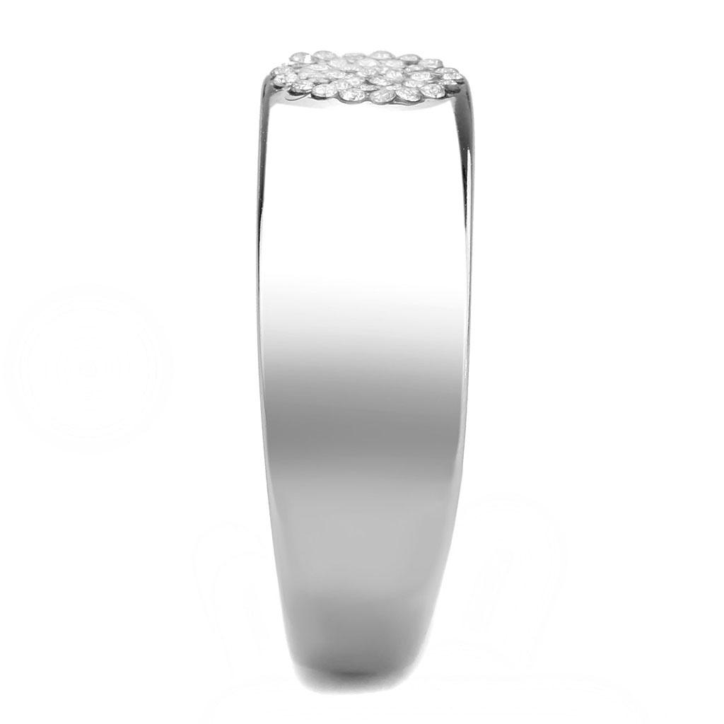 DA367 - High polished (no plating) Stainless Steel Ring with AAA Grade CZ  in Clear