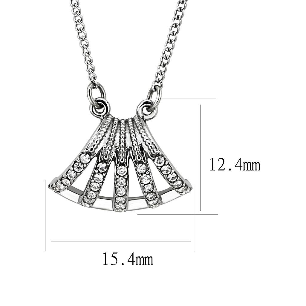 DA380 - High polished (no plating) Stainless Steel Chain Pendant with AAA Grade CZ  in Clear