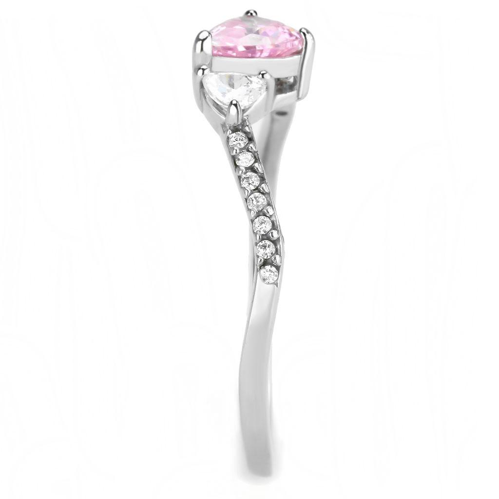 DA384 - High polished (no plating) Stainless Steel Ring with AAA Grade CZ  in Rose