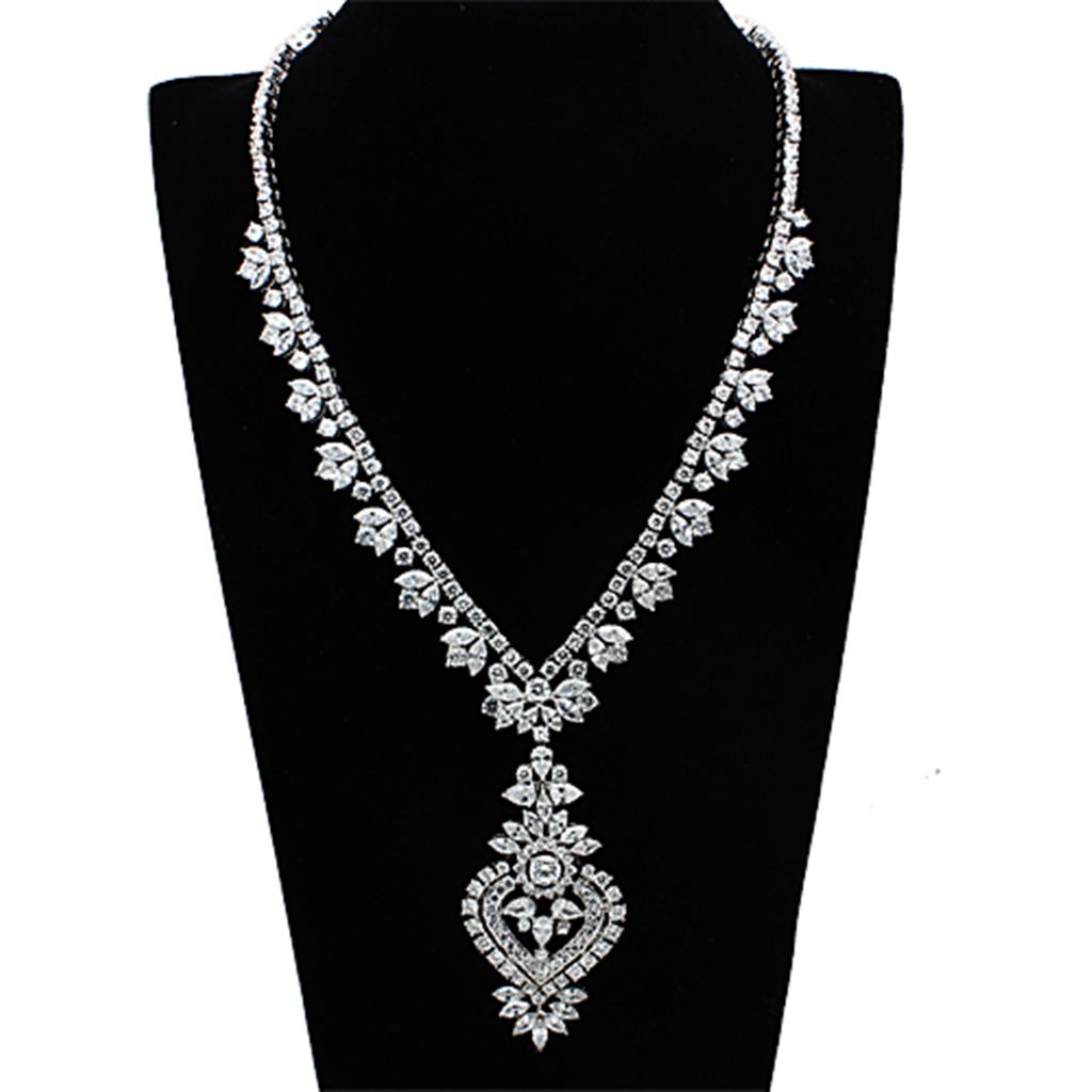 LO1447 - Rhodium Brass Jewelry Sets with AAA Grade CZ  in Clear