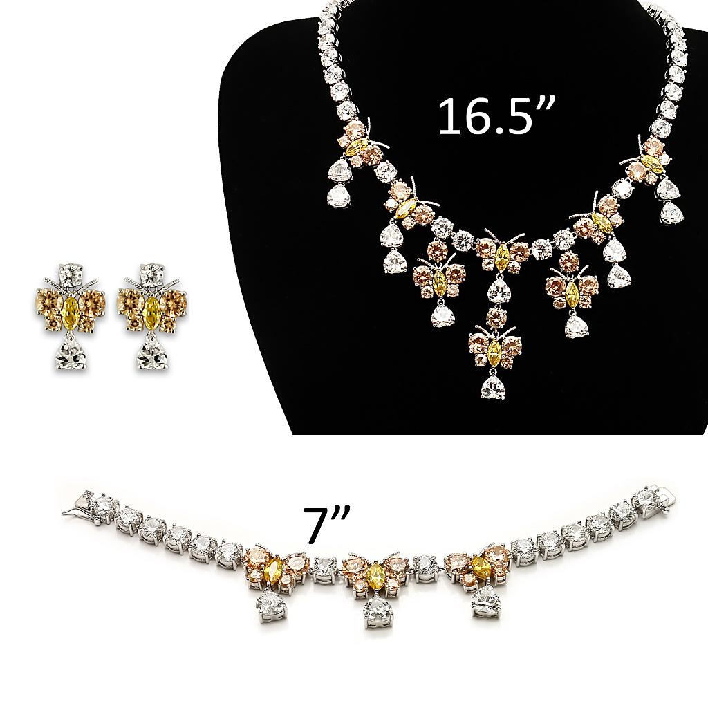 LO1453 - Rhodium Brass Jewelry Sets with AAA Grade CZ  in Multi Color