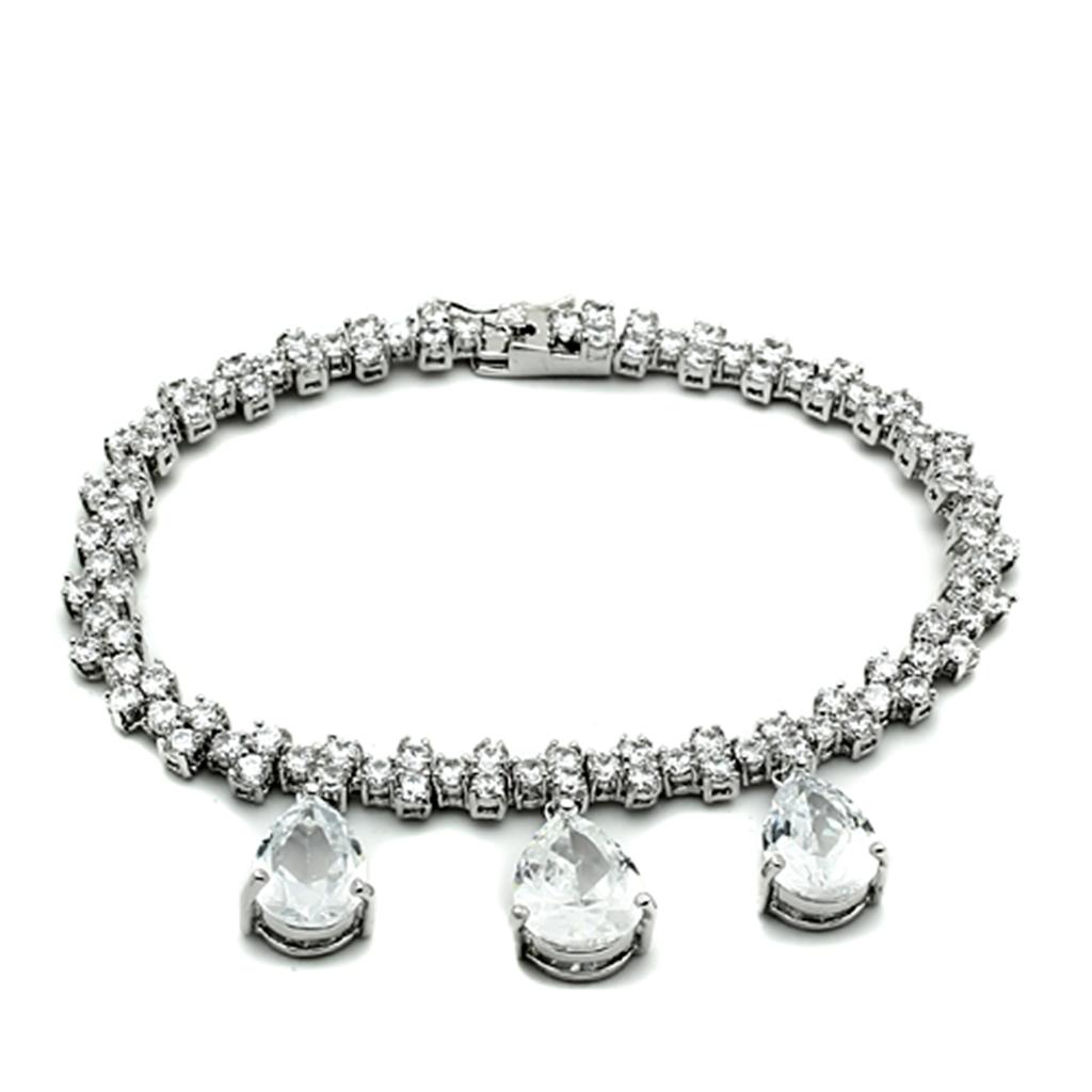 LO2334 - Rhodium Brass Jewelry Sets with AAA Grade CZ  in Clear