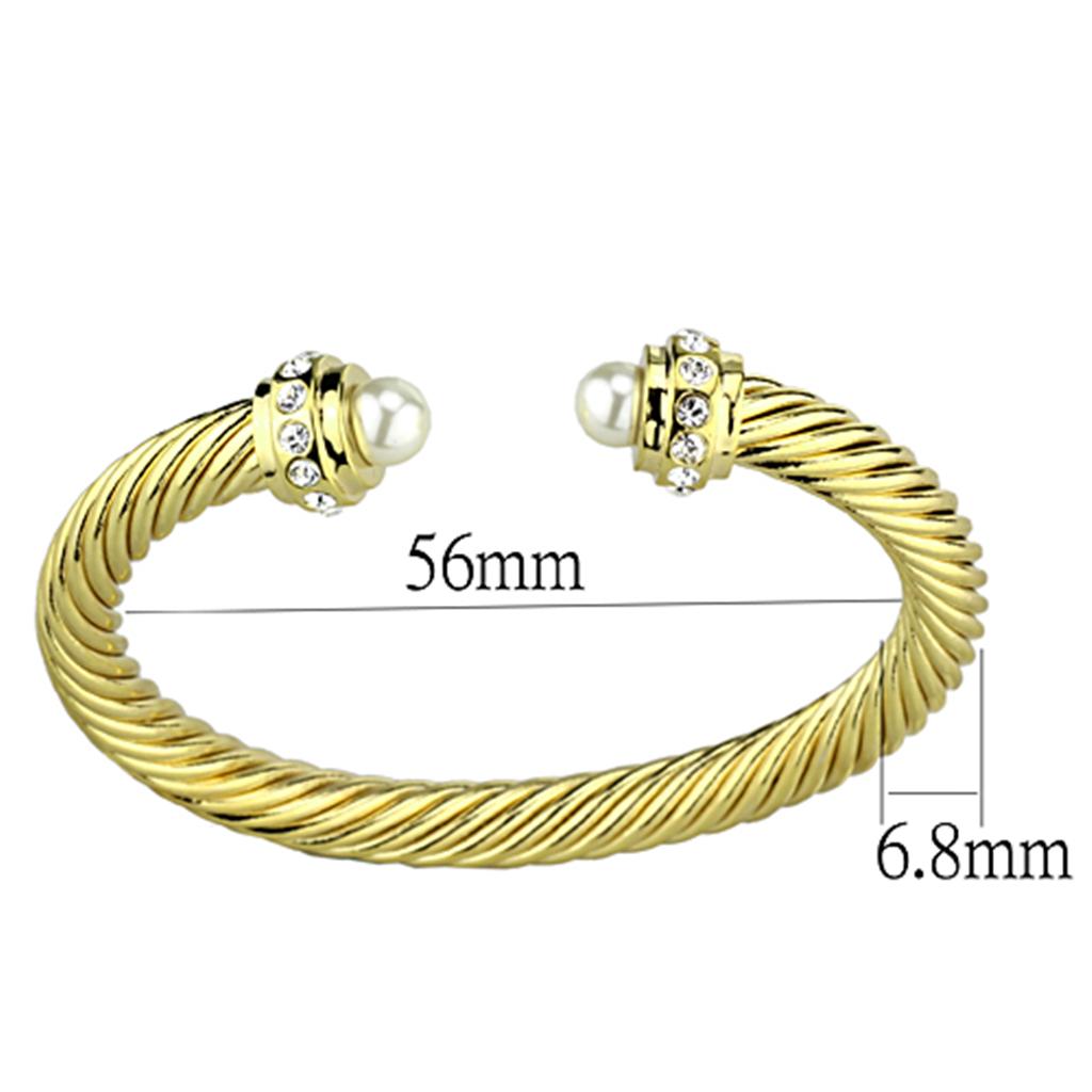 LO2727 - Gold Brass Bangle with Synthetic Pearl in White