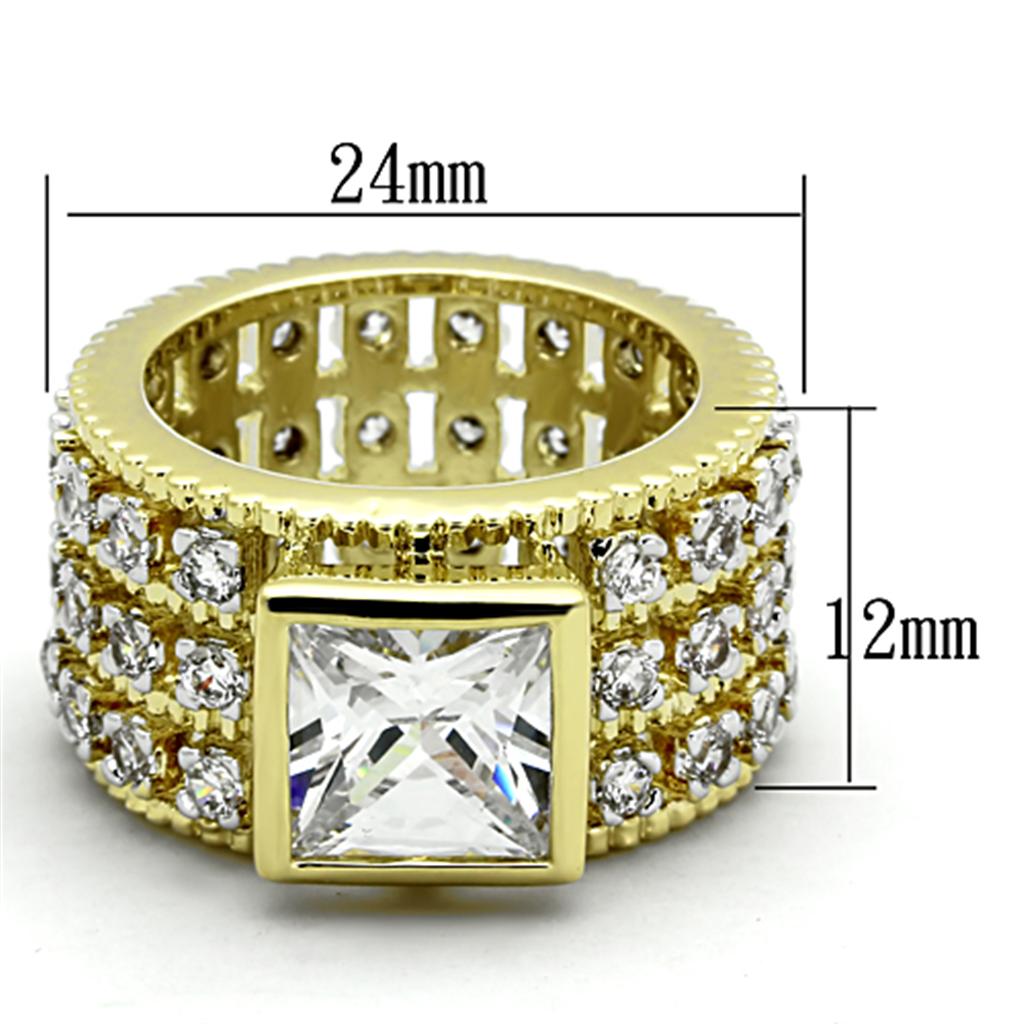 LO3002 - Gold+Rhodium Brass Ring with AAA Grade CZ  in Clear