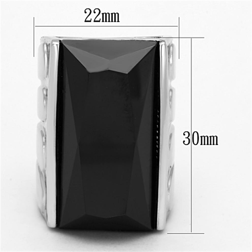 LO3009 - Rhodium Brass Ring with AAA Grade CZ  in Black Diamond