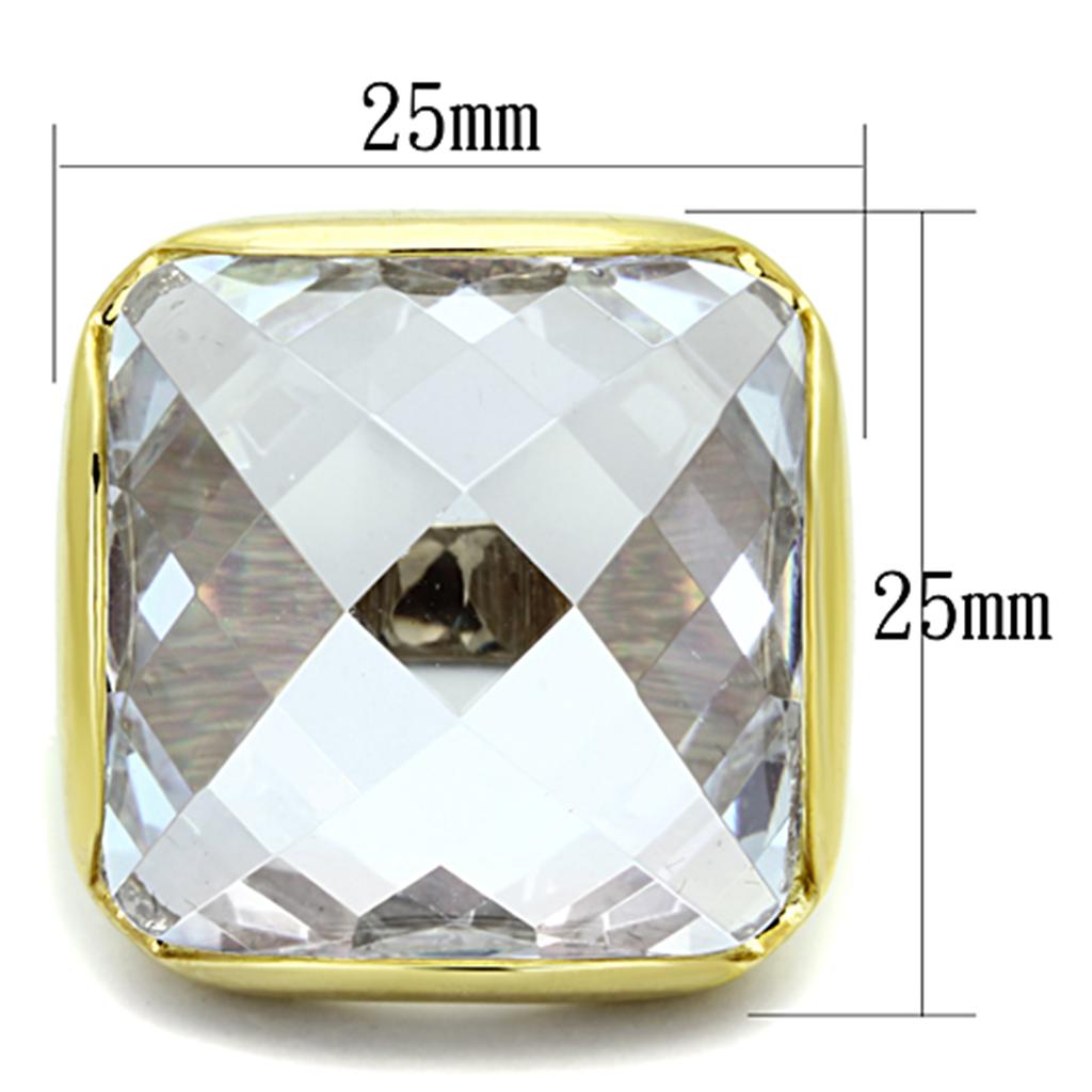 LO3047 - Gold Brass Ring with AAA Grade CZ  in Clear