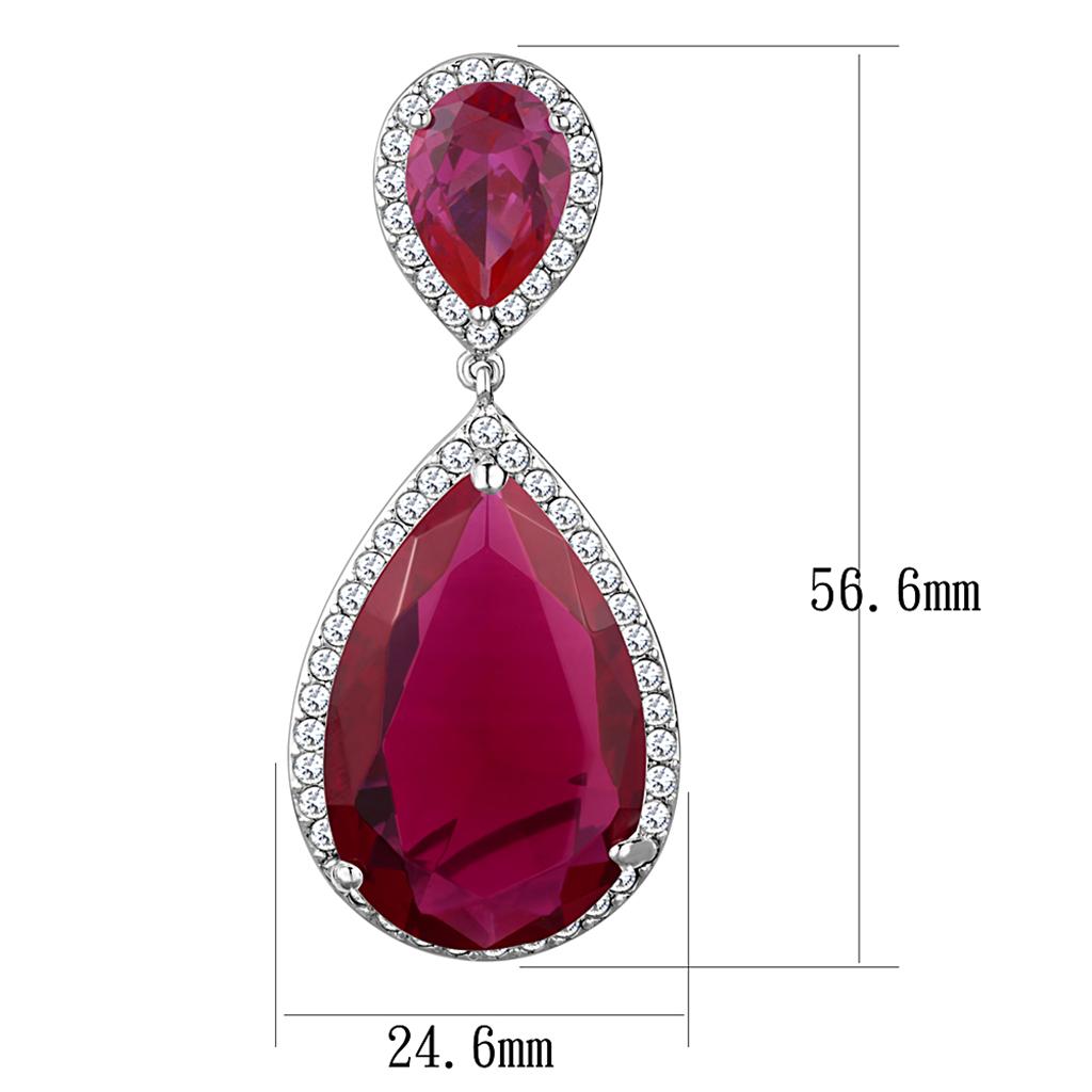 LO3296 - Rhodium Brass Earrings with AAA Grade CZ  in Ruby