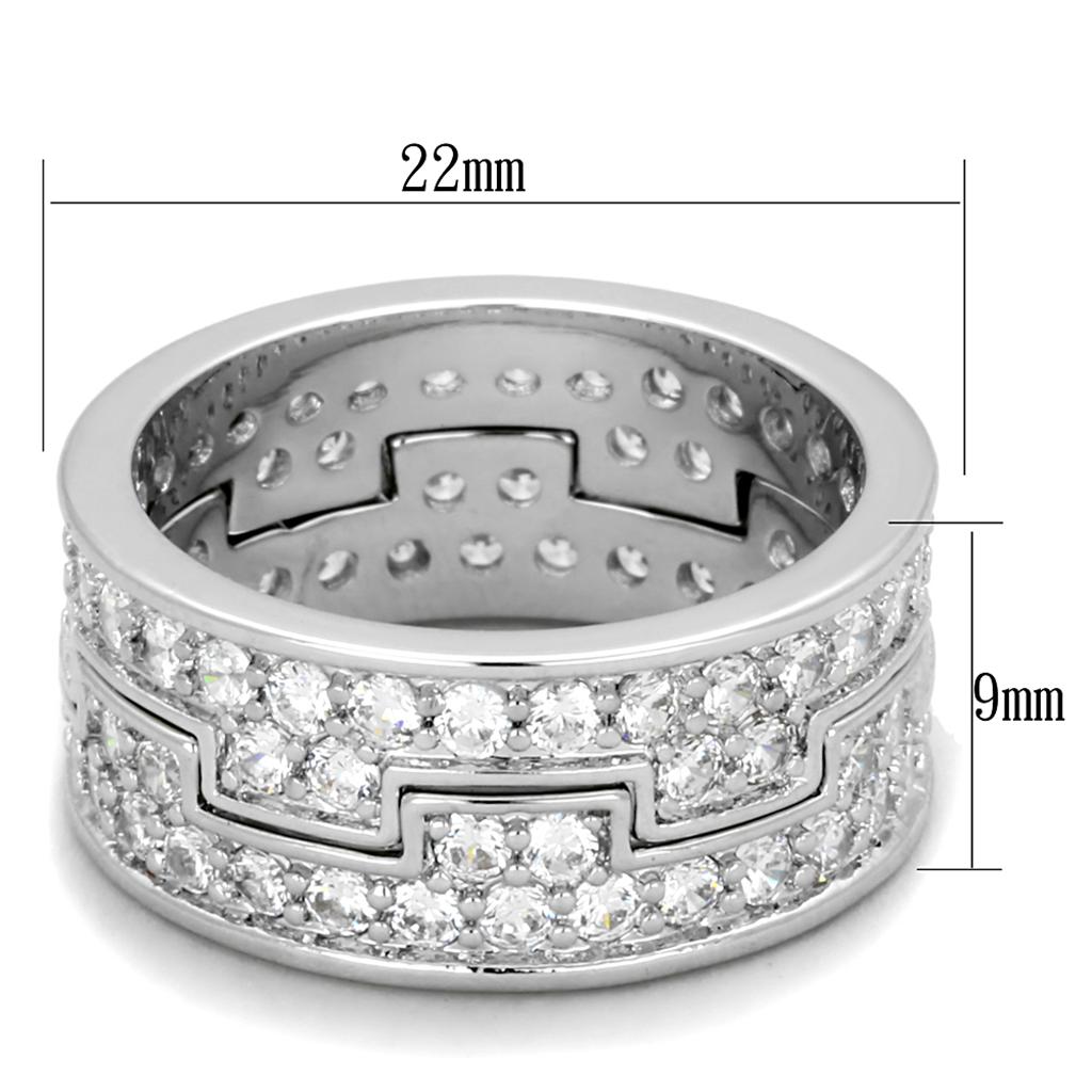 LO3348 - Rhodium Brass Ring with AAA Grade CZ  in Clear