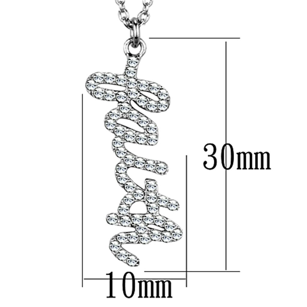 LO3488 - Rhodium Brass Chain Pendant with Top Grade Crystal  in Clear