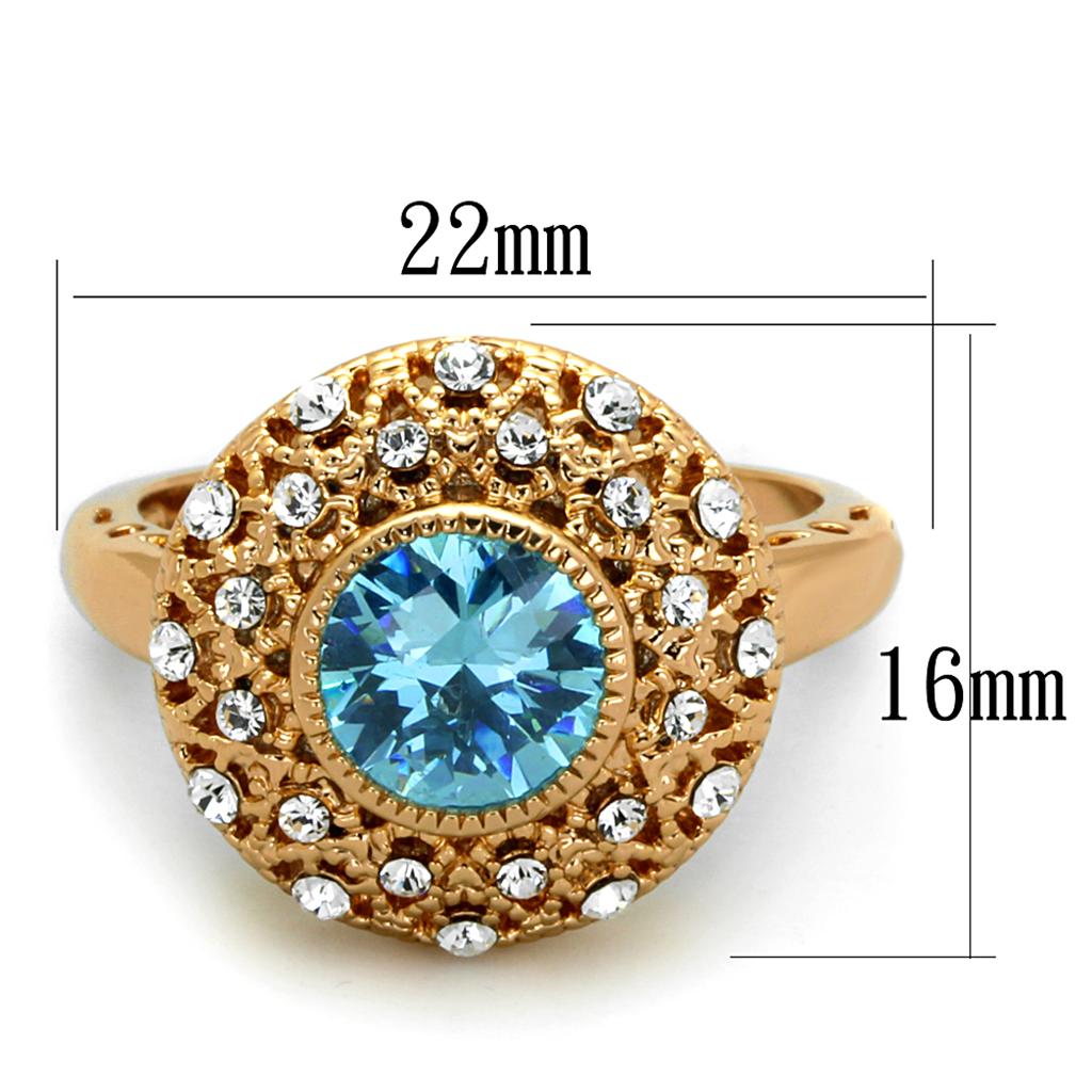 LO3535 - Rose Gold Brass Ring with AAA Grade CZ  in Sea Blue