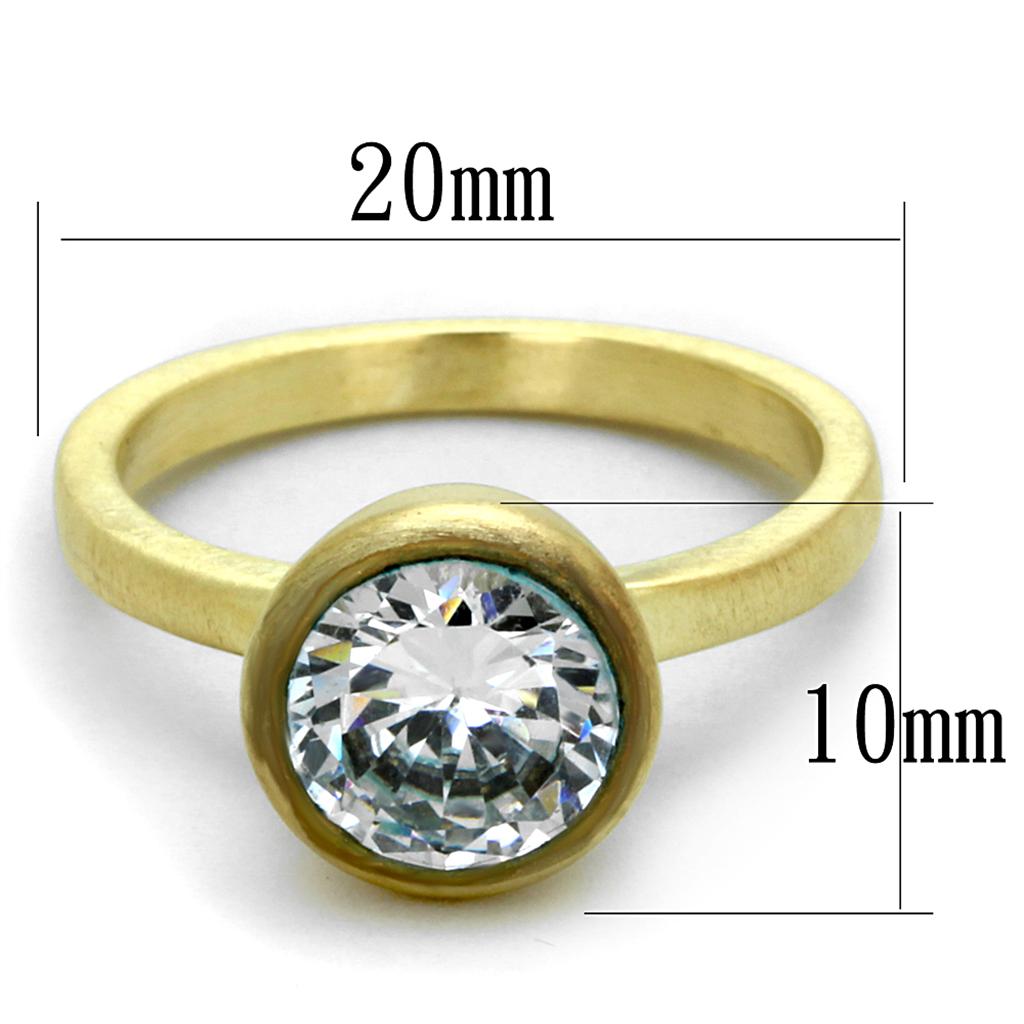 LO3538 - Gold & Brush Brass Ring with AAA Grade CZ  in Clear