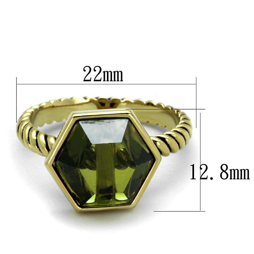 LO3544 - Gold Brass Ring with AAA Grade CZ  in Olivine color