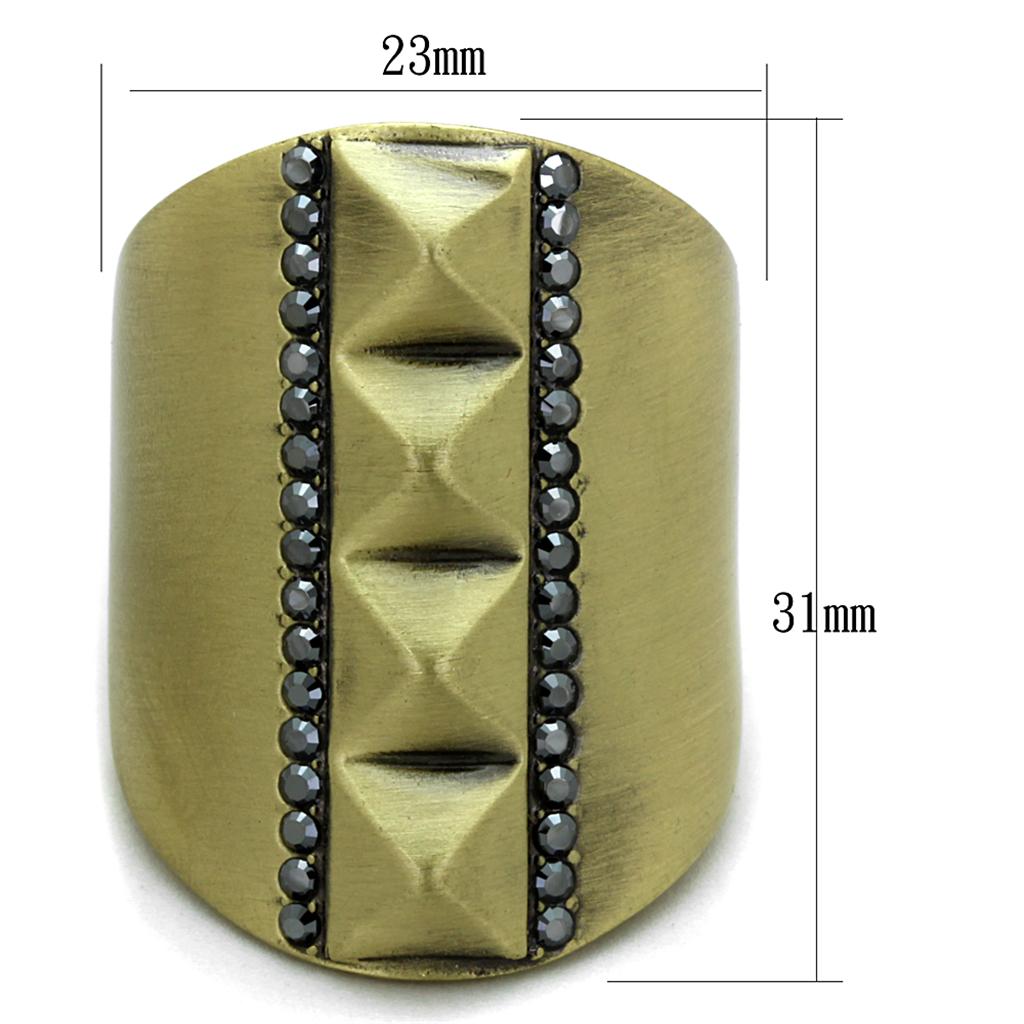 LO3608 - Antique Copper Brass Ring with Top Grade Crystal  in Hematite