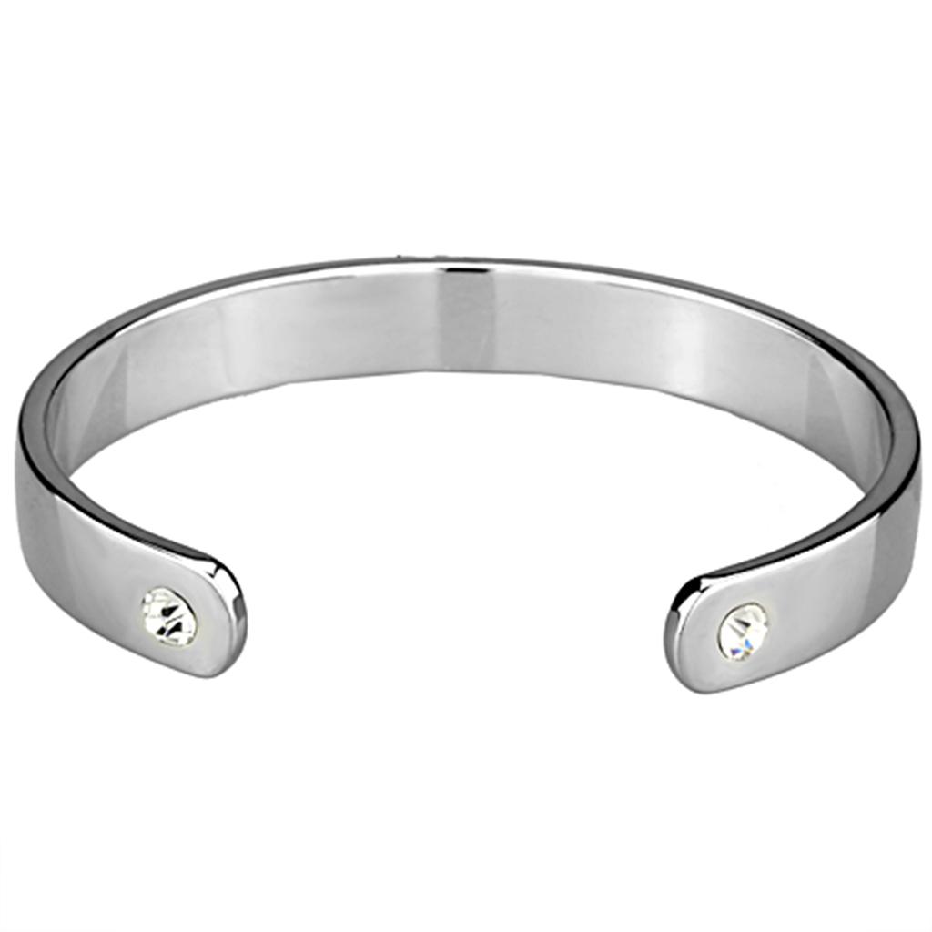 LO3611 - Reverse Two-Tone White Metal Bangle with Top Grade Crystal  in Clear