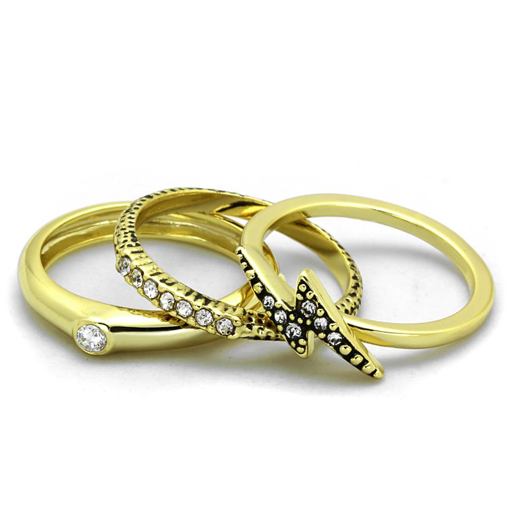 LO3651 - Gold Brass Ring with Top Grade Crystal  in Clear