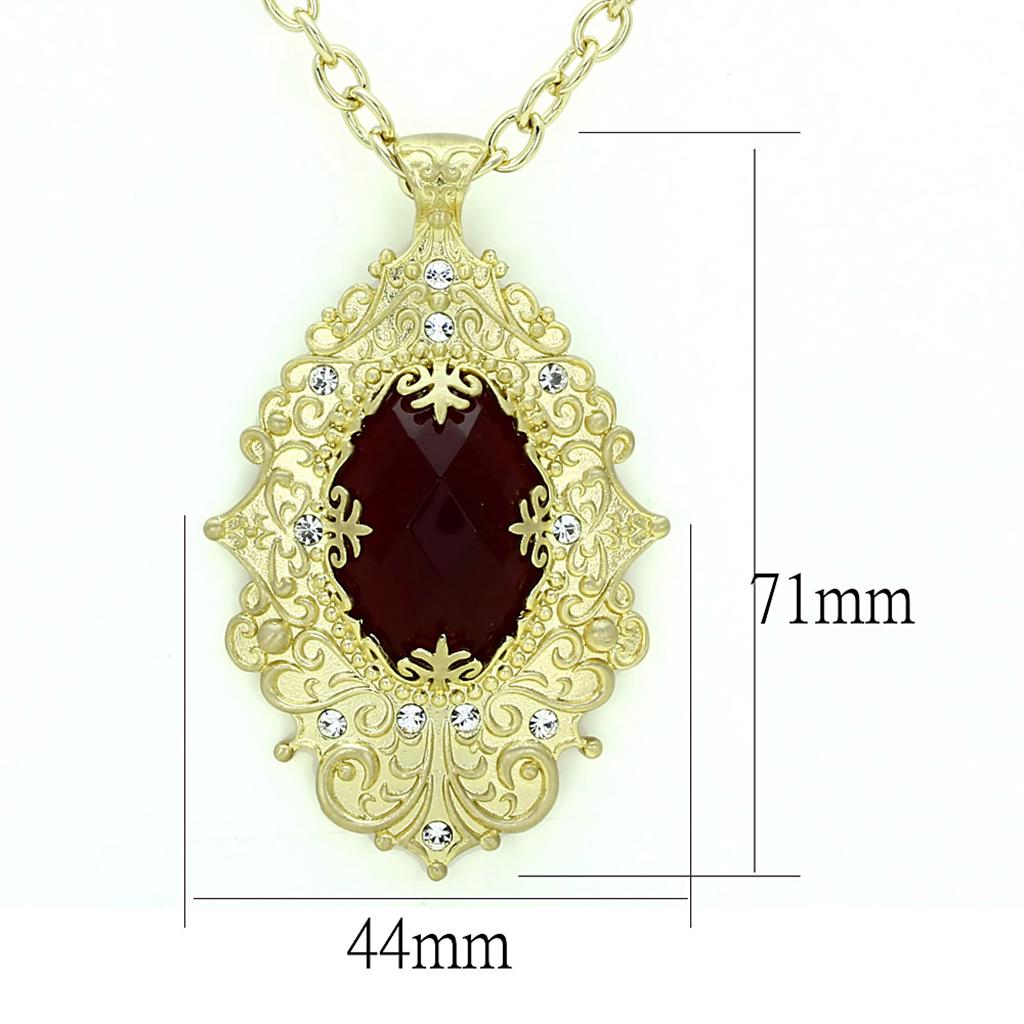 LO3670 - Gold & Brush Brass Chain Pendant with Synthetic Synthetic Glass in Siam