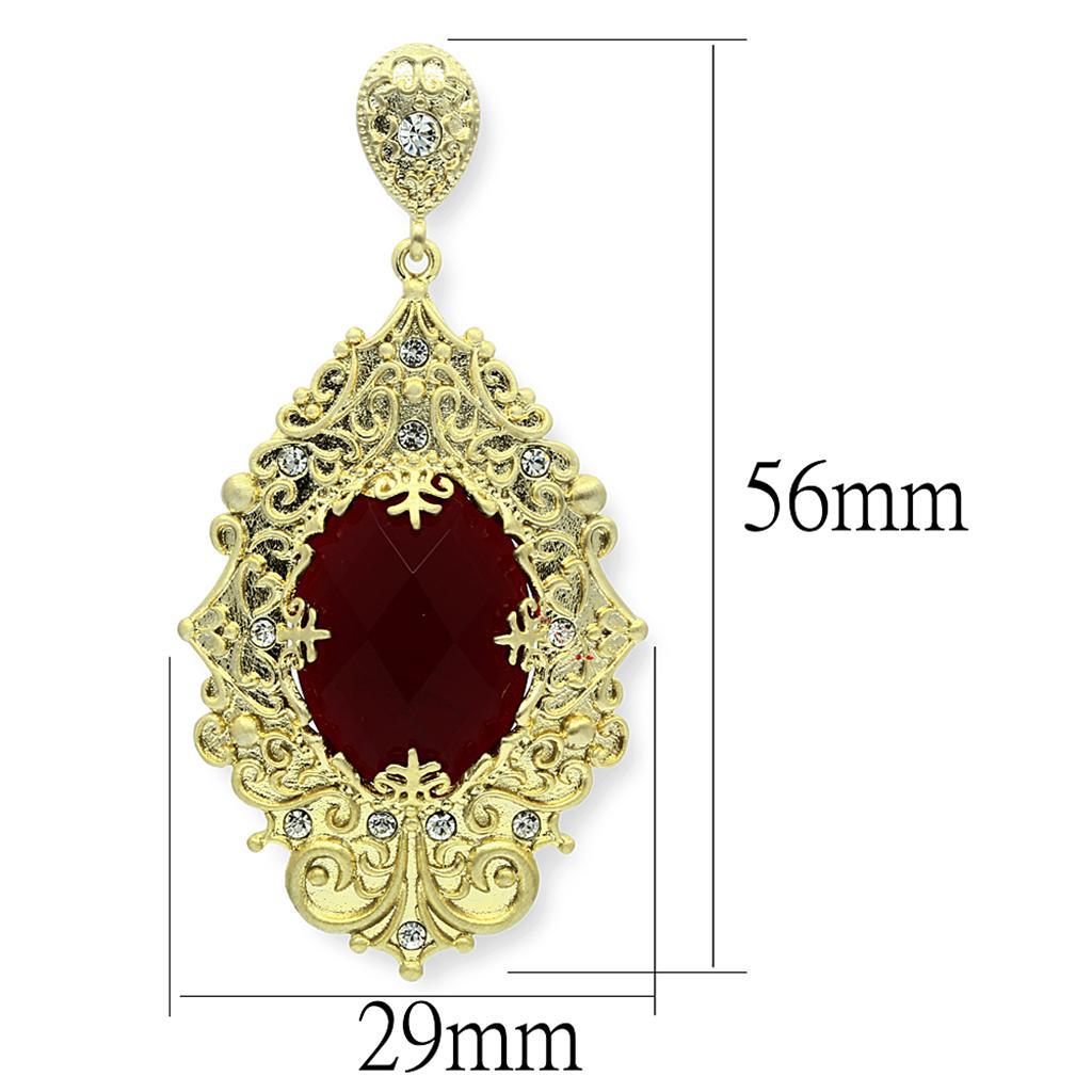 LO3673 - Gold & Brush Brass Earrings with Synthetic Synthetic Glass in Siam