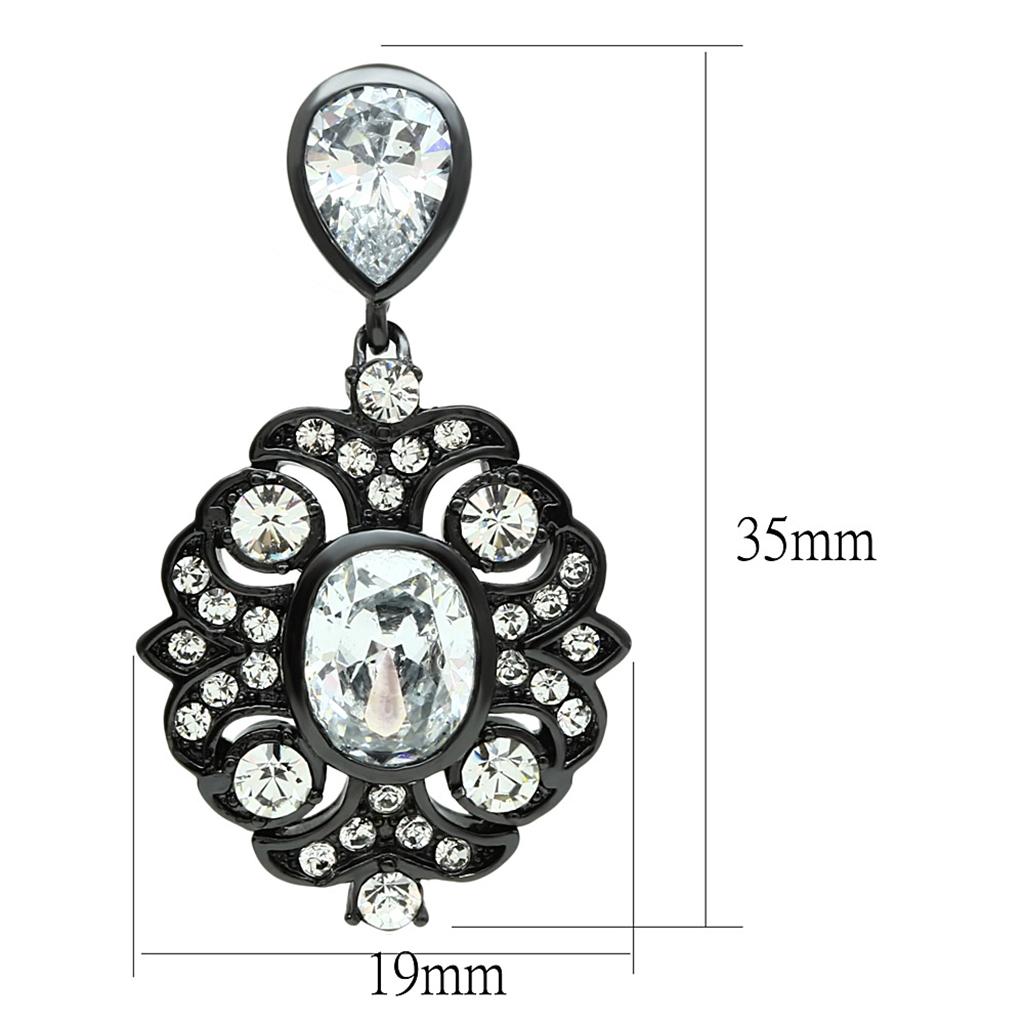 LO3687 - Ruthenium Brass Earrings with AAA Grade CZ  in Clear