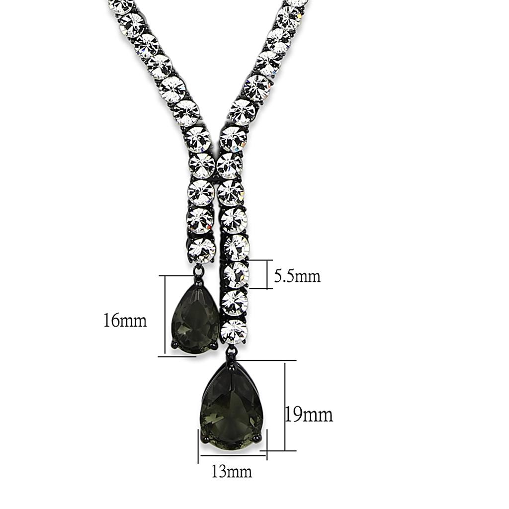 LO3690 - Ruthenium Brass Necklace with Synthetic Synthetic Glass in Black Diamond