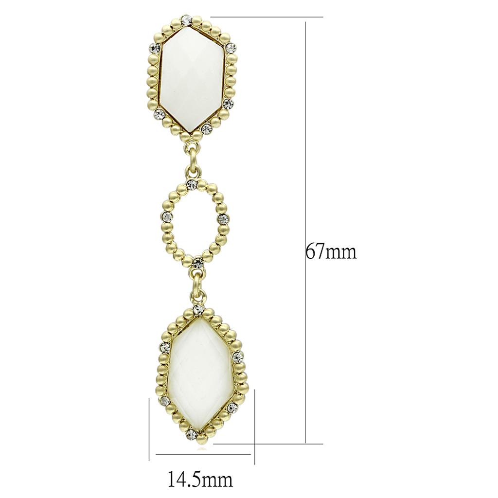 LO3692 - Gold & Brush Brass Earrings with Synthetic Synthetic Stone in Clear