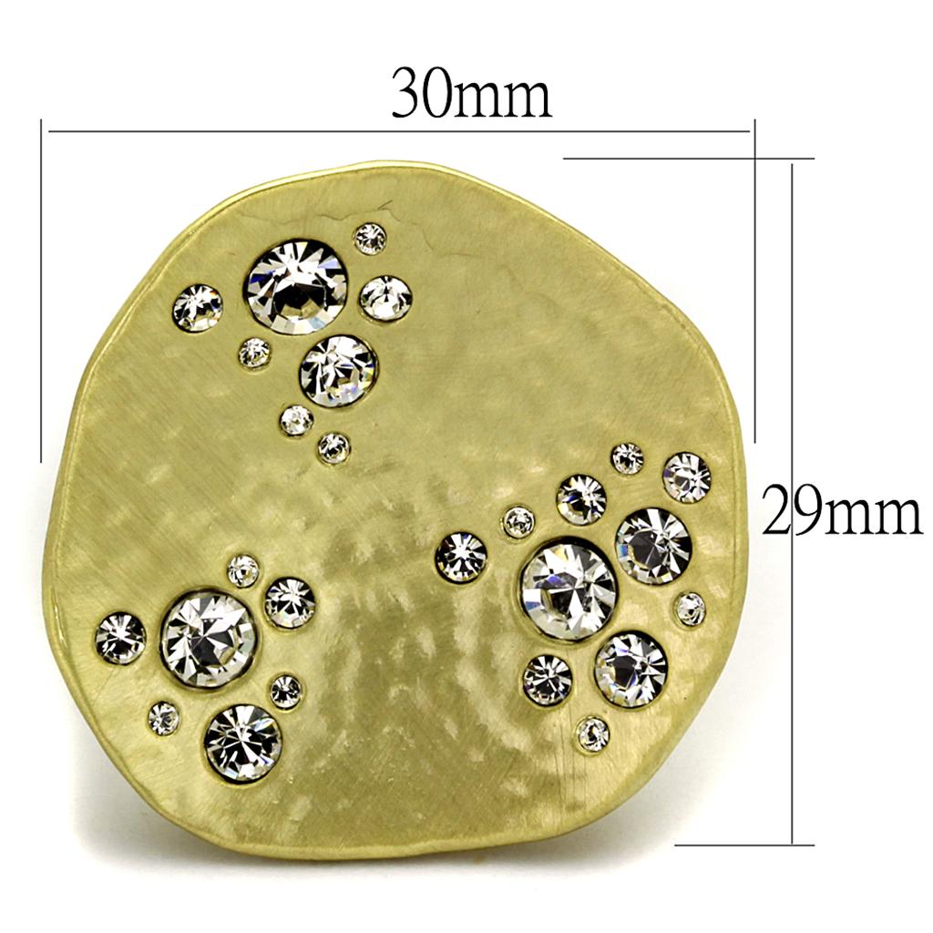 LO3694 - Gold & Brush Brass Ring with Top Grade Crystal  in Clear