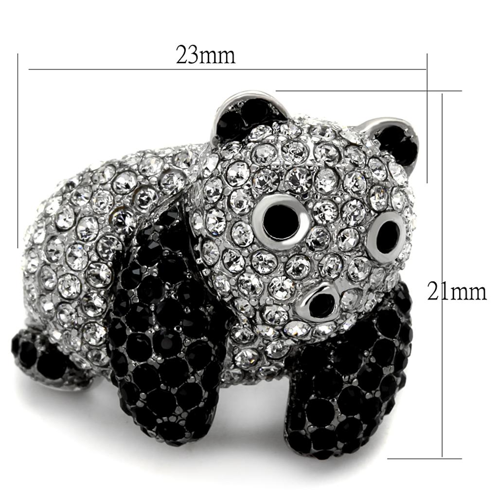 LO3740 - Rhodium + Ruthenium Brass Ring with Synthetic Synthetic Glass in Jet